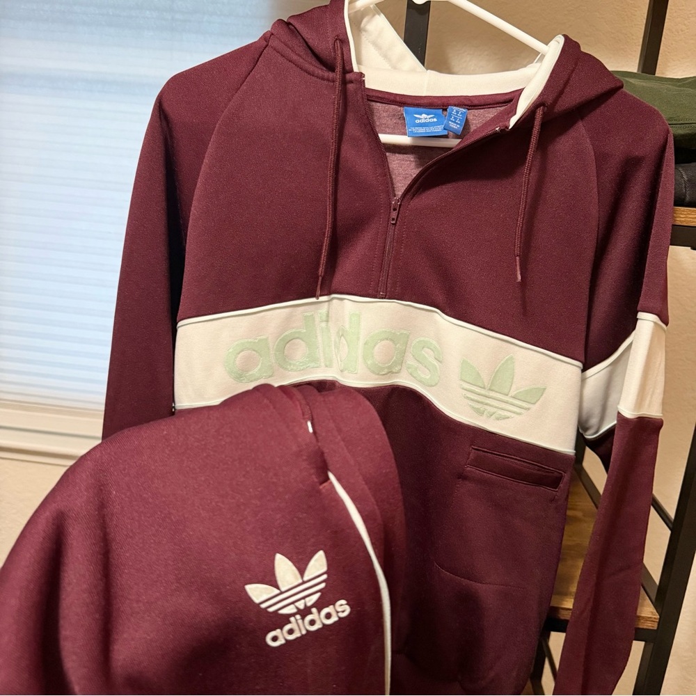 Adidas sweatsuit Burgundy and White